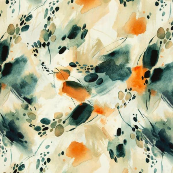 Viskose Aquarellblüten auf Erdtönen/Grüngrau by Swafing